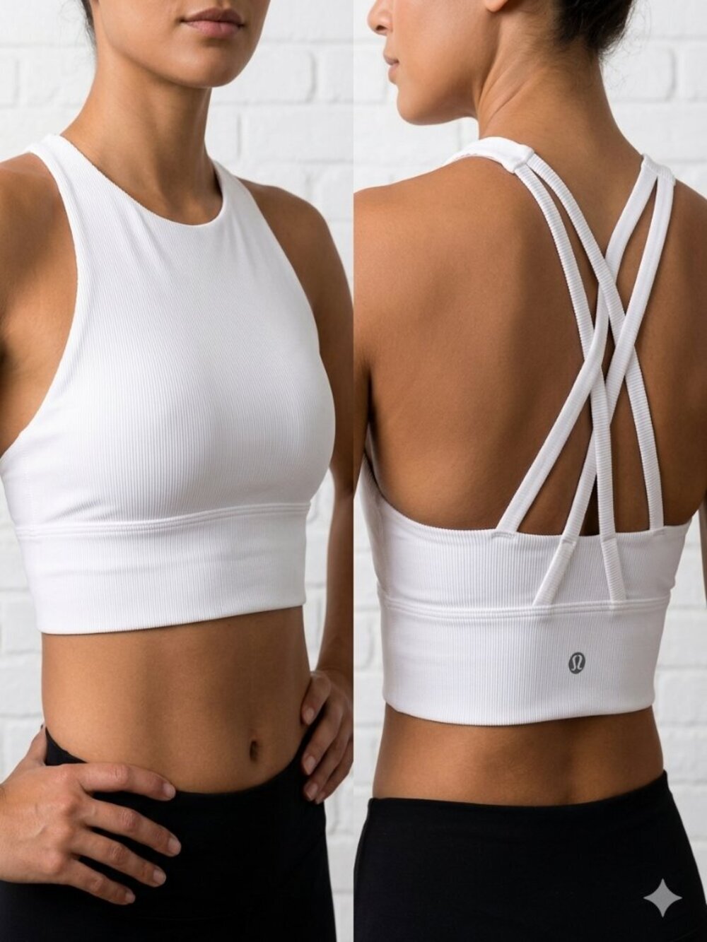 Lululemon Energy Ribbed Line Bra White Size 4 Criss Cross Double Strap Racerback